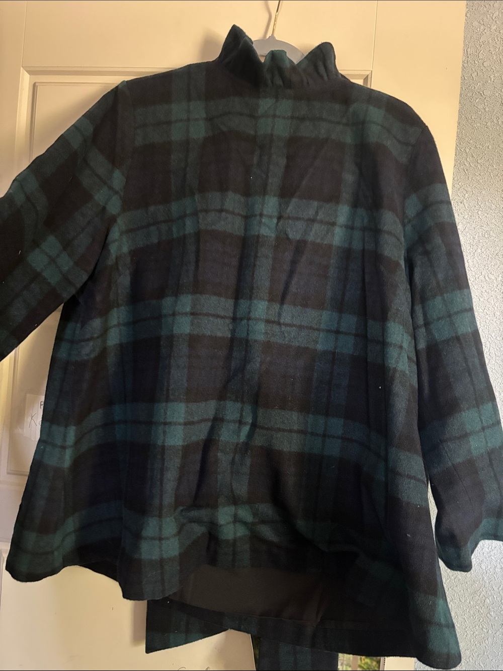 Tuckernuck Black and Dark Green Plaid Stand-Collar Blouse Wool Blend